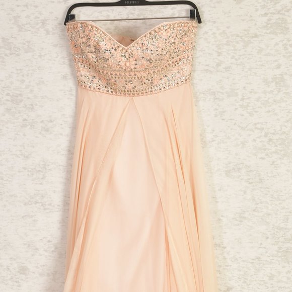 Jovani Peach Beaded Strapless Full Chiffon Flowy Maxi Dress Size 2 - Picture 8 of 12